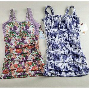 Tankini Swimsuit Top Lot of 2 Womens Small White Floral Divine Modestee NEW